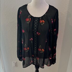 City Chic Black Floral Sheer Blouse